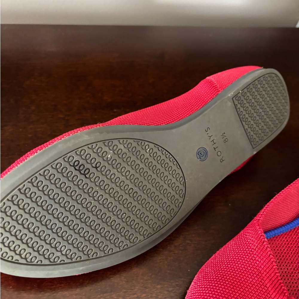 Rothy's Vibrant Red Flats with Blue Trim - Picture 3 of 4
